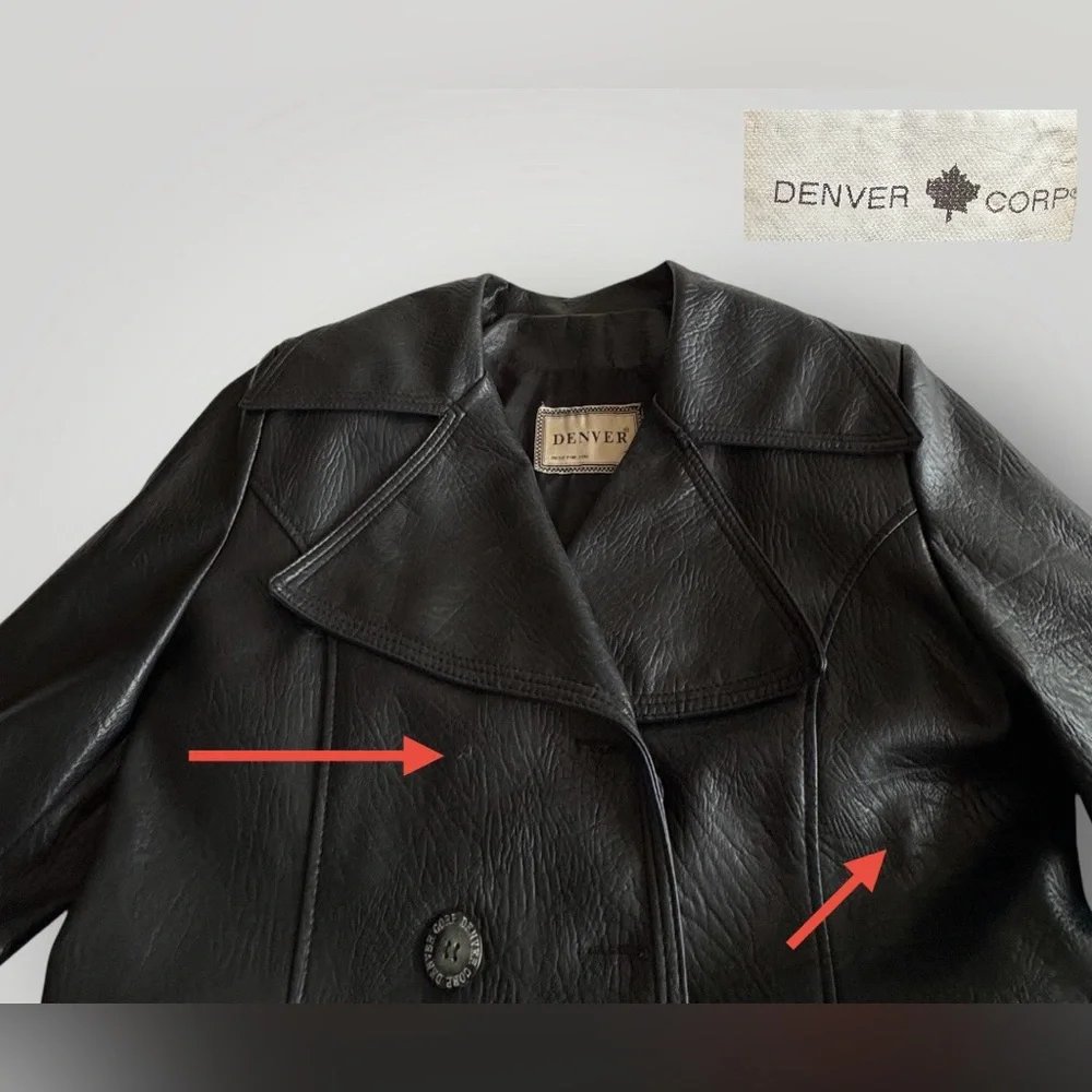 DENVER Corp. Vintage Faux Leather Double-breasted Trench Coat - Picture 9 of 10